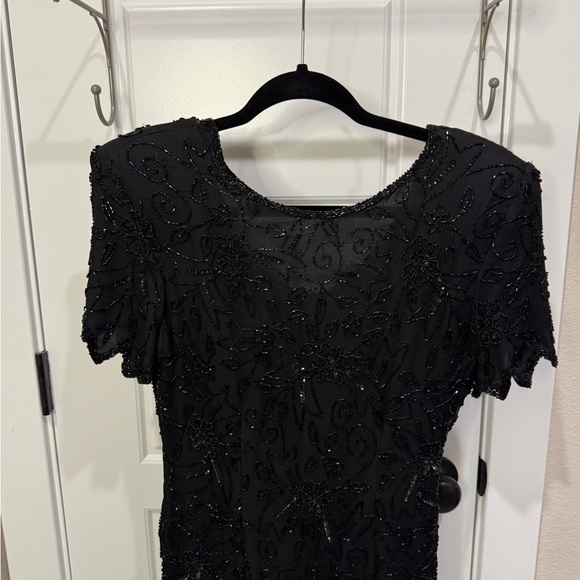 VTG Stenay Dress short sleeve Sheath 100% Silk Black Sequin Bead Lined 10 Med - Picture 2 of 7